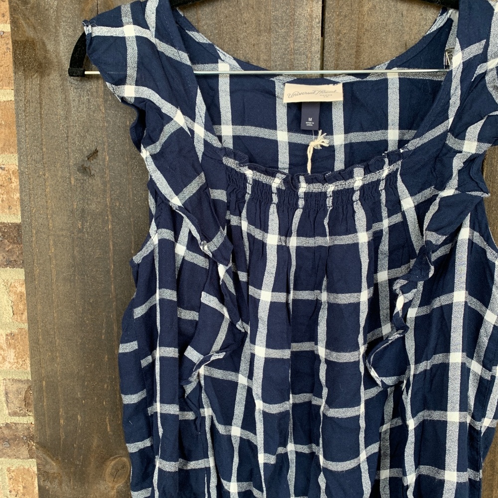 Universal Thread Blue Plaid Ruffle Tank Medium - Picture 2 of 5
